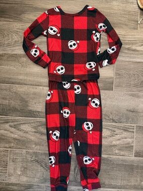 Disney Red and Black Buffalo Plaid Pajama Set with Santa Skull Faces